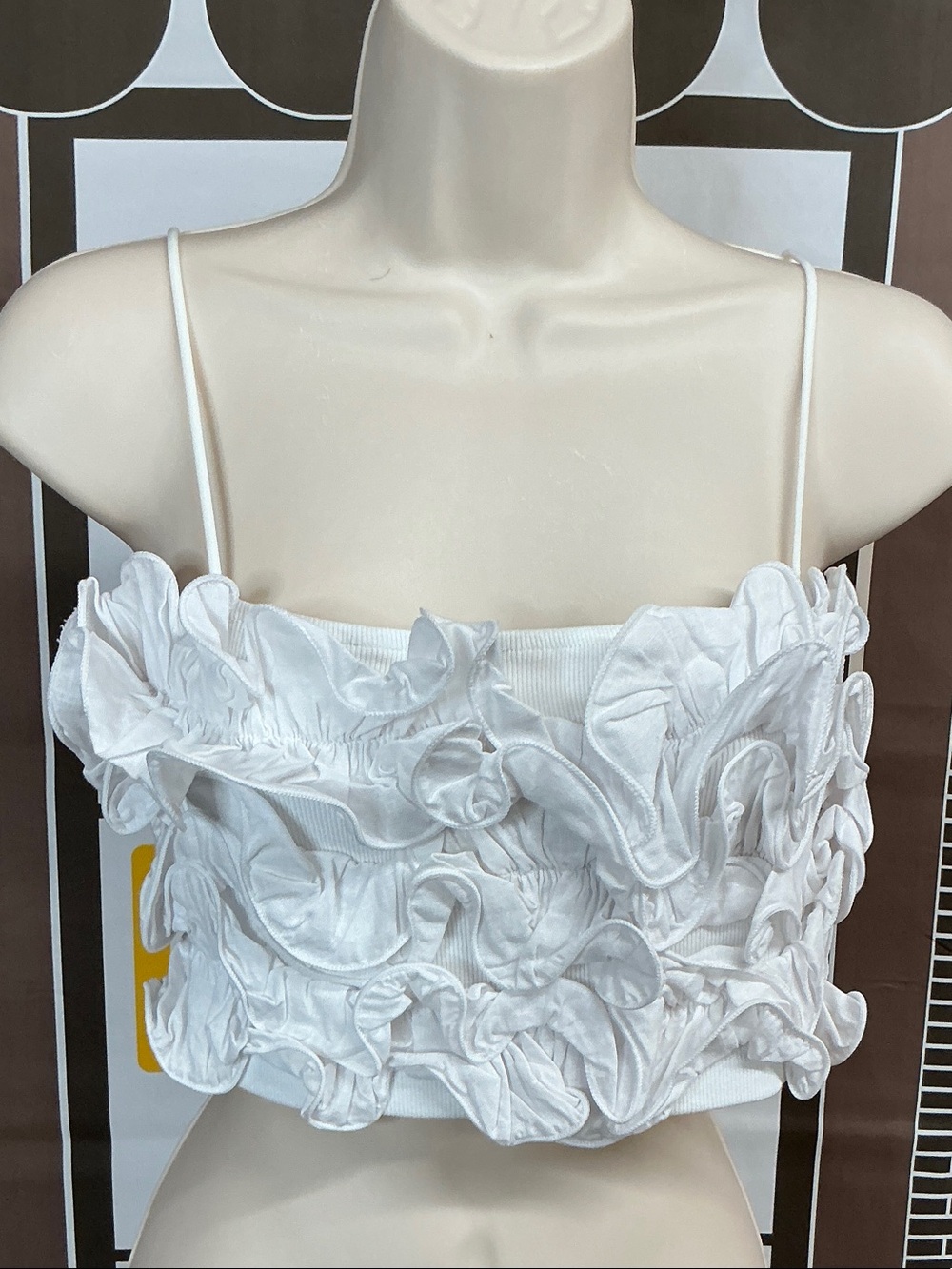 Caroline Constas White Ruffle Crop Cami. Size Large. #2268